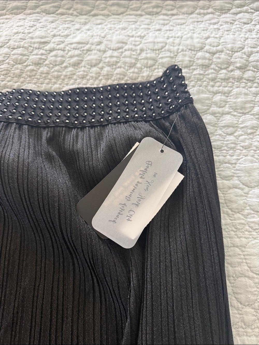 Elegant Black Pleated Midi Skirt bling waistband lightweight